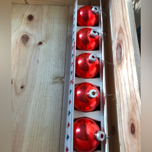 Vintage Shiny Brite Red Jumbo Fanci-Pac Long Christmas Tree Box Glass Ornaments - Picture 4 of 10